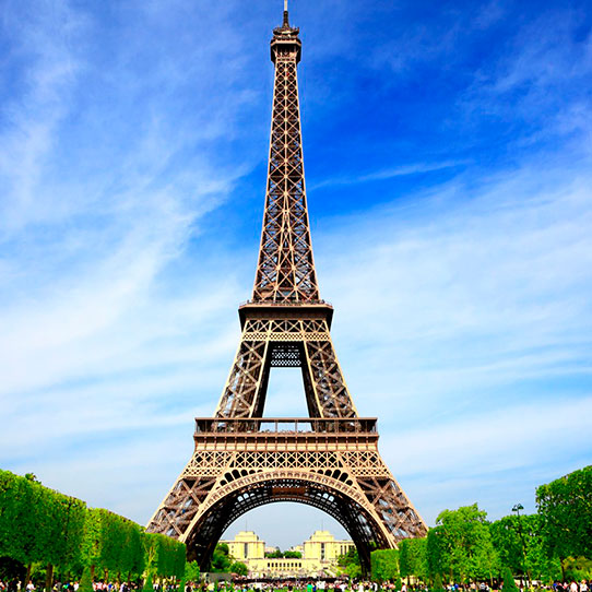 Eiffel Tower viewed from the Trocadéro Gardens.