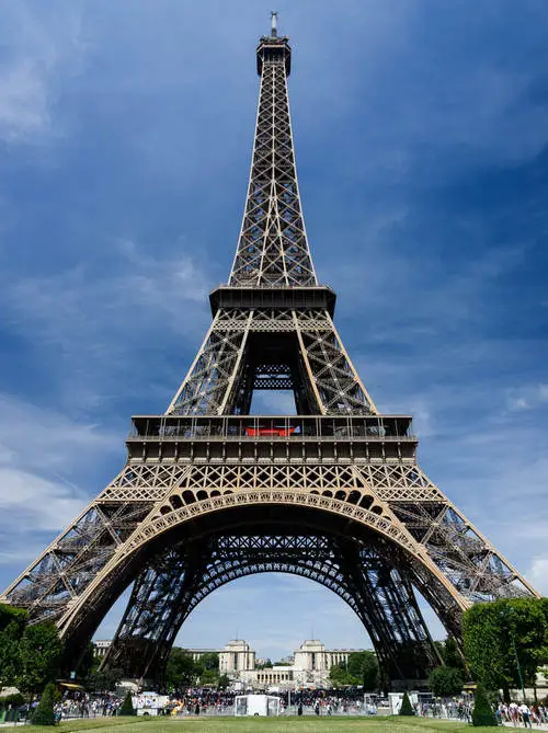 Eiffel Tower at sunset with a glowing sky