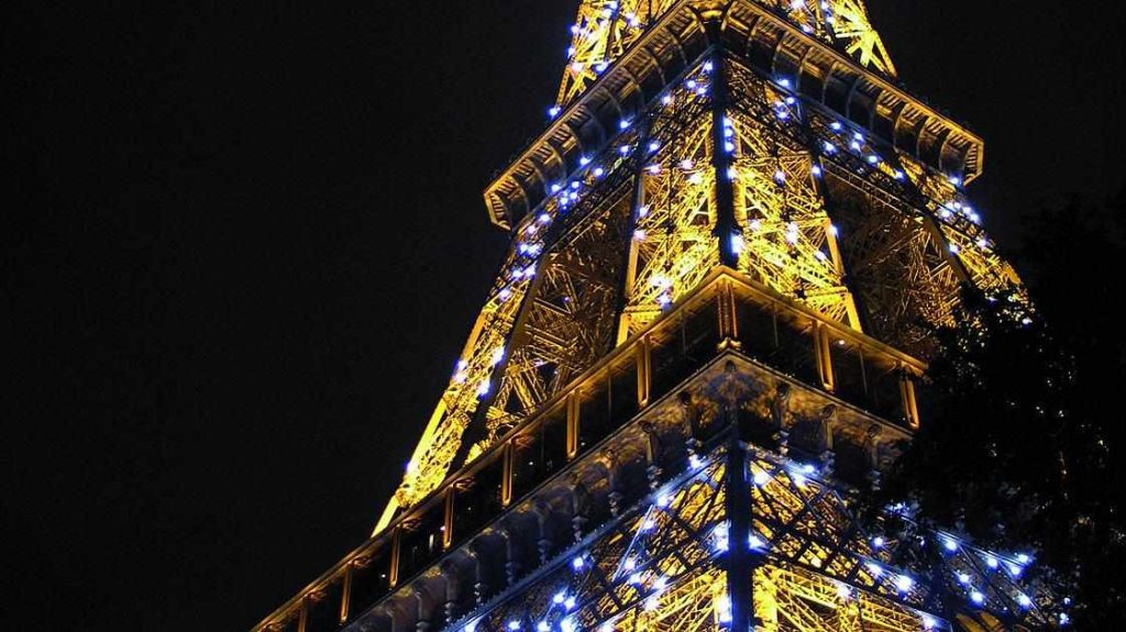 Close-up to the Eiffel Tower in the light show