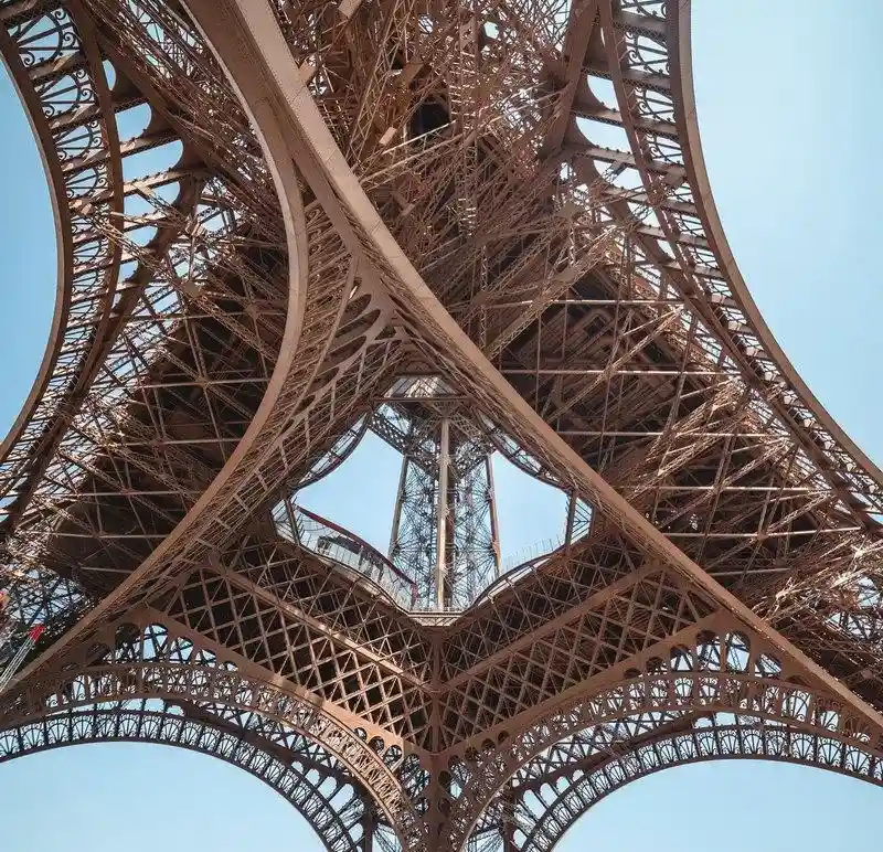 close-up to the eiffel tower structure construction